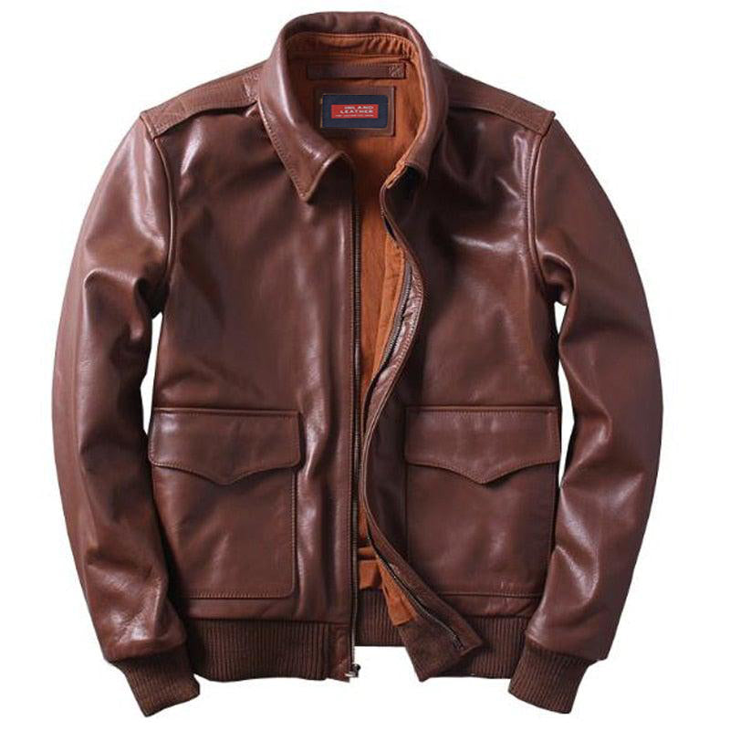 Veste de pilote aviateur en cuir véritable pour homme US A2 Flight