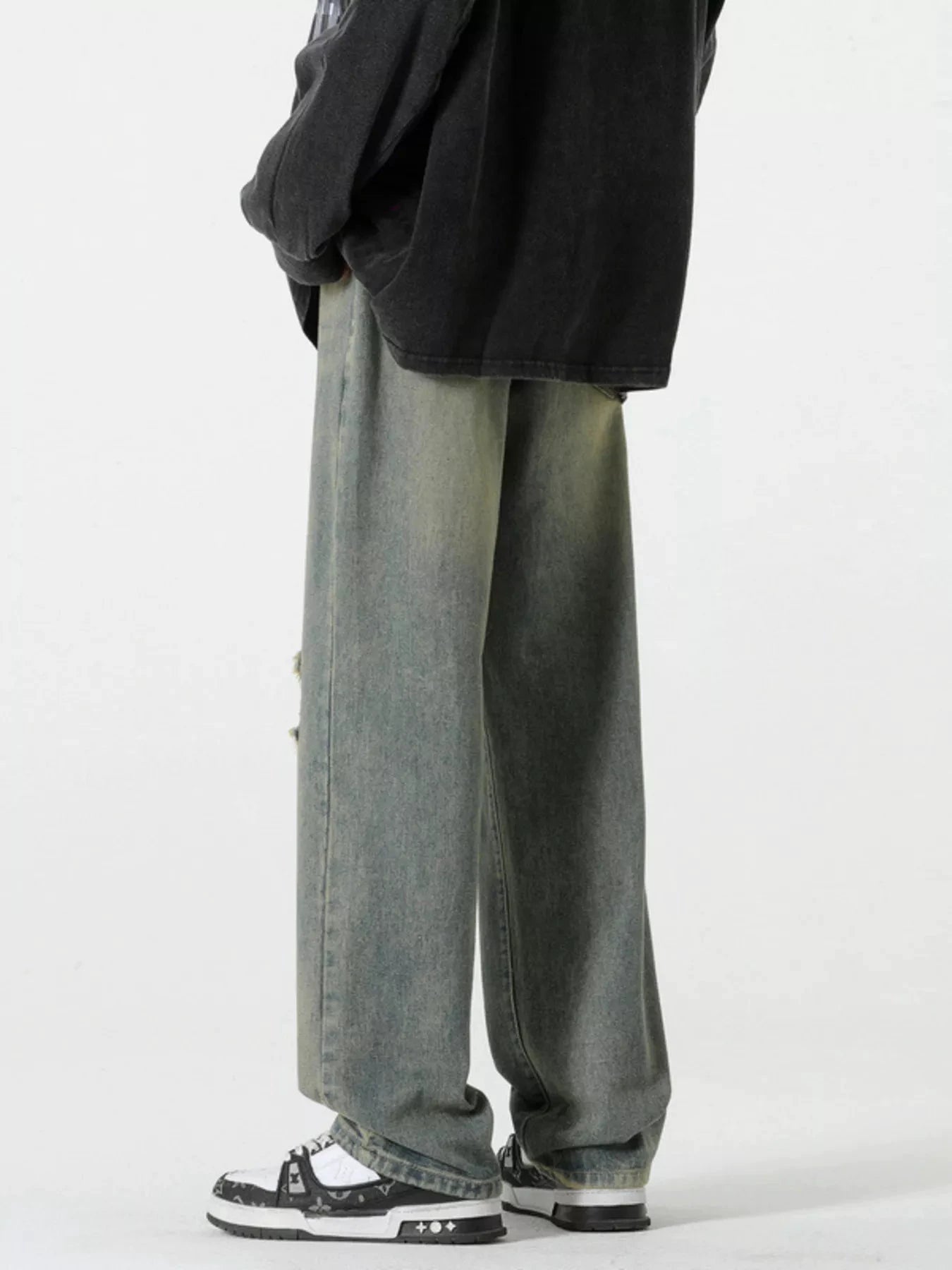 Men's Full Size Distressed Wide Leg Jeans Plus Size by Trendsi