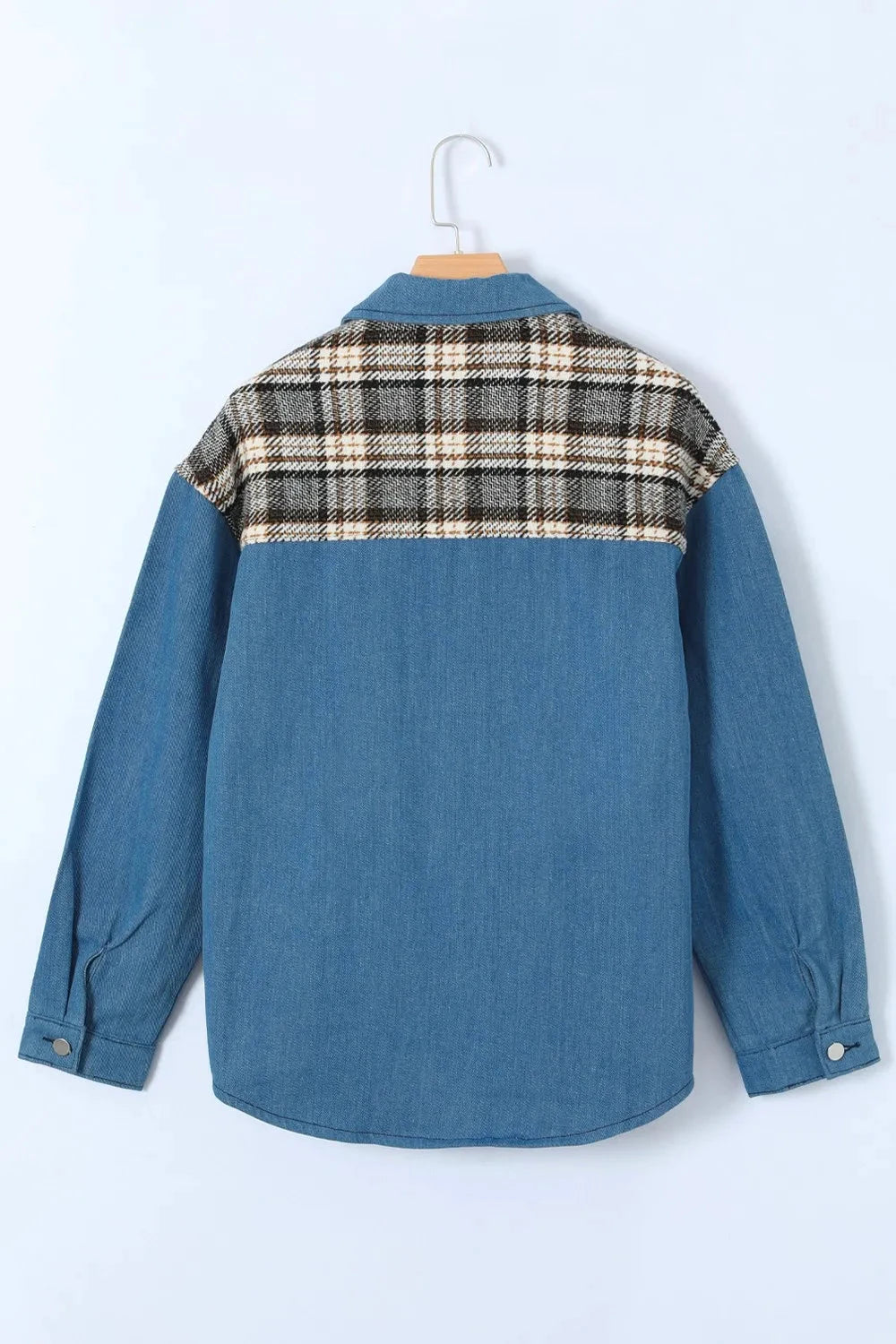 Plaid Pocketed Button Up Denim Jacket by Trendsi