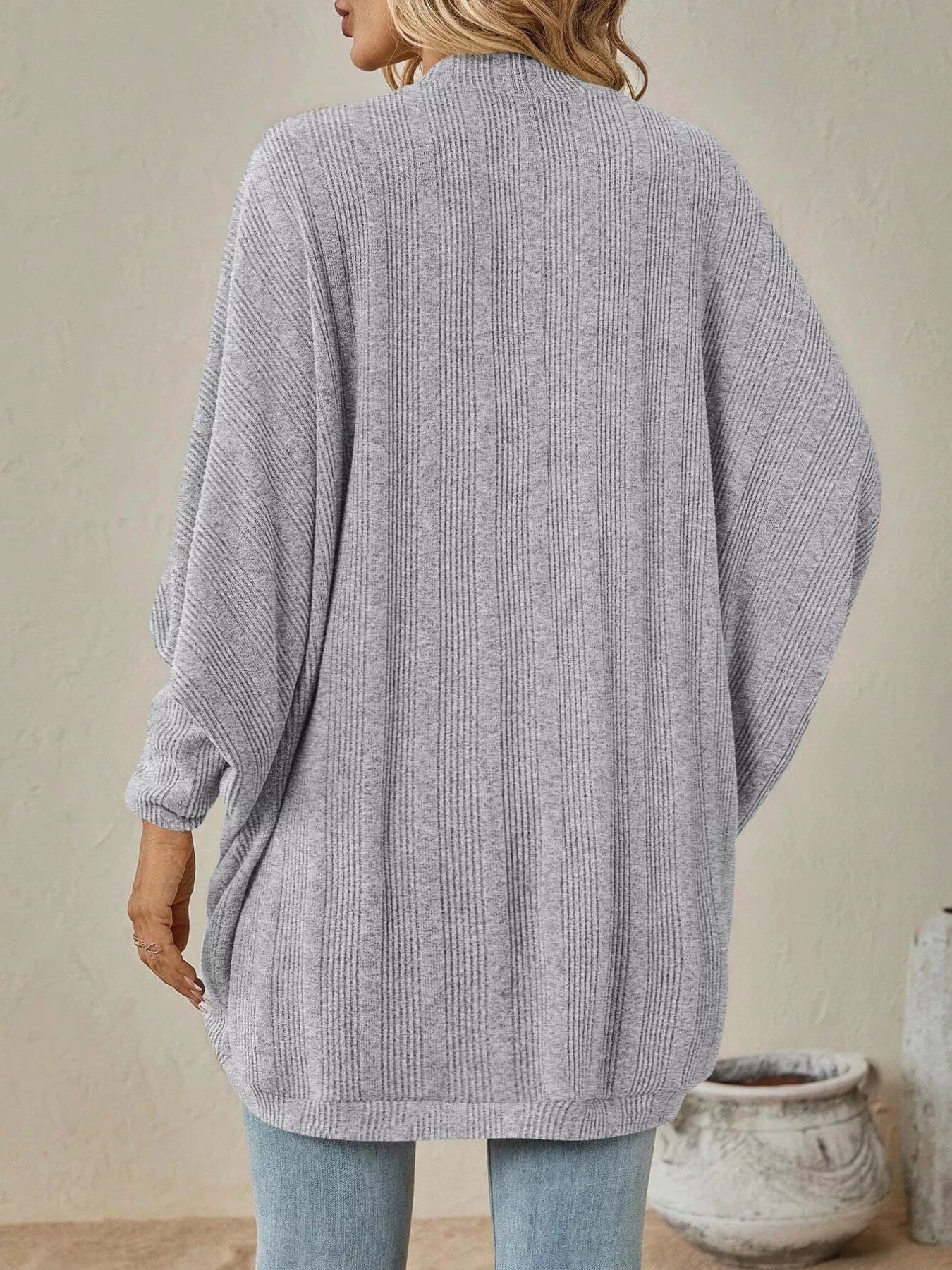 Cozy Oversized Open Front Knit Cardigan by Trendsi