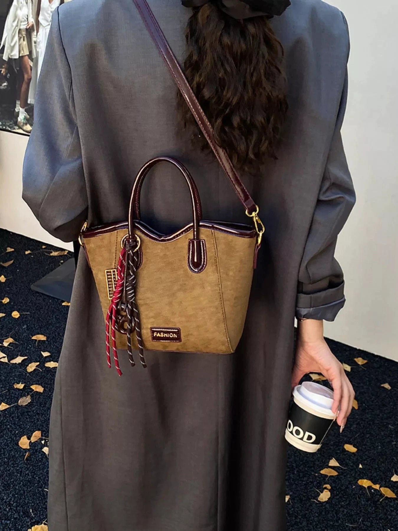 Suede Leather Strap Tote Bag by Trendsi