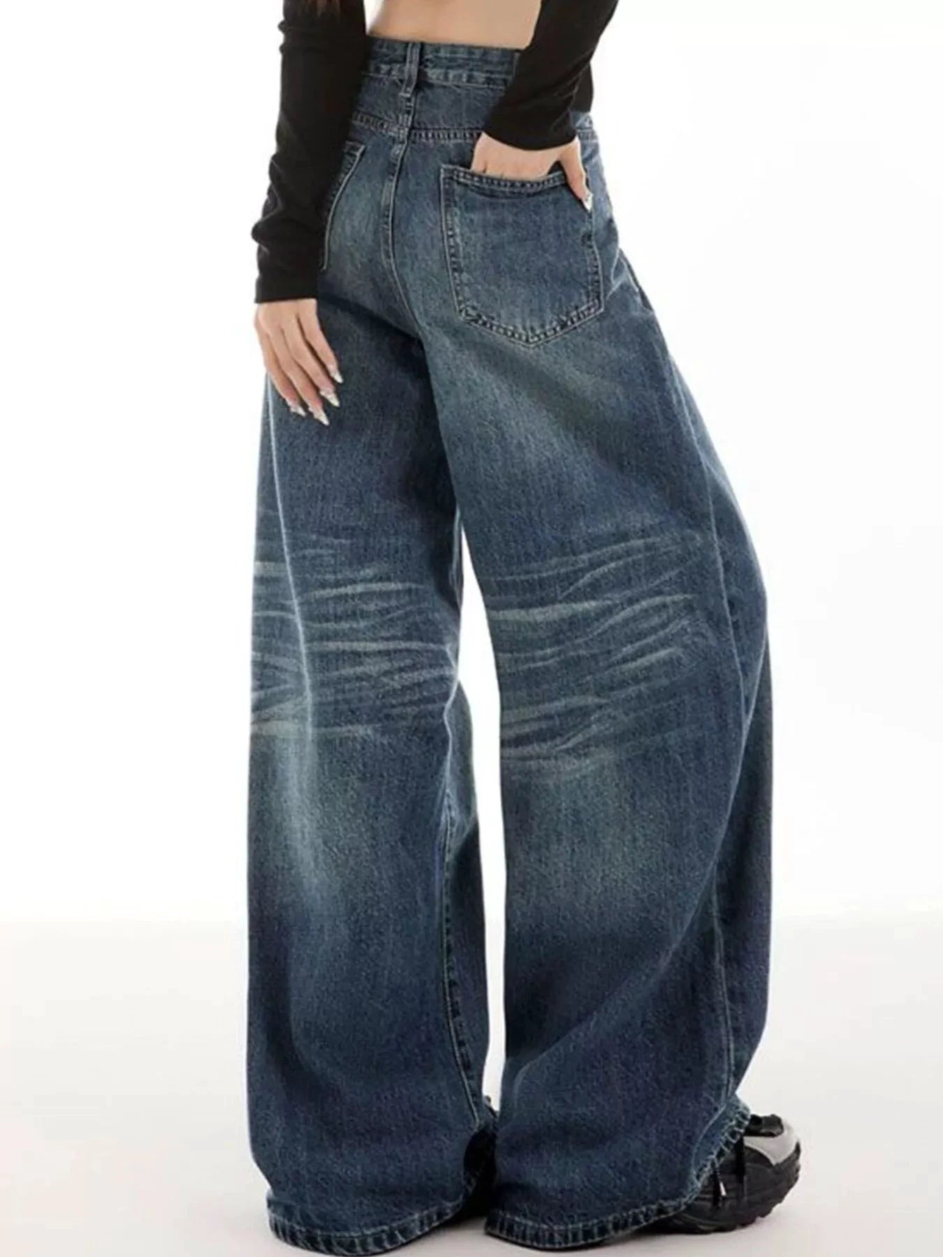 Vintage Wash Wide Leg Jeans by Trendsi