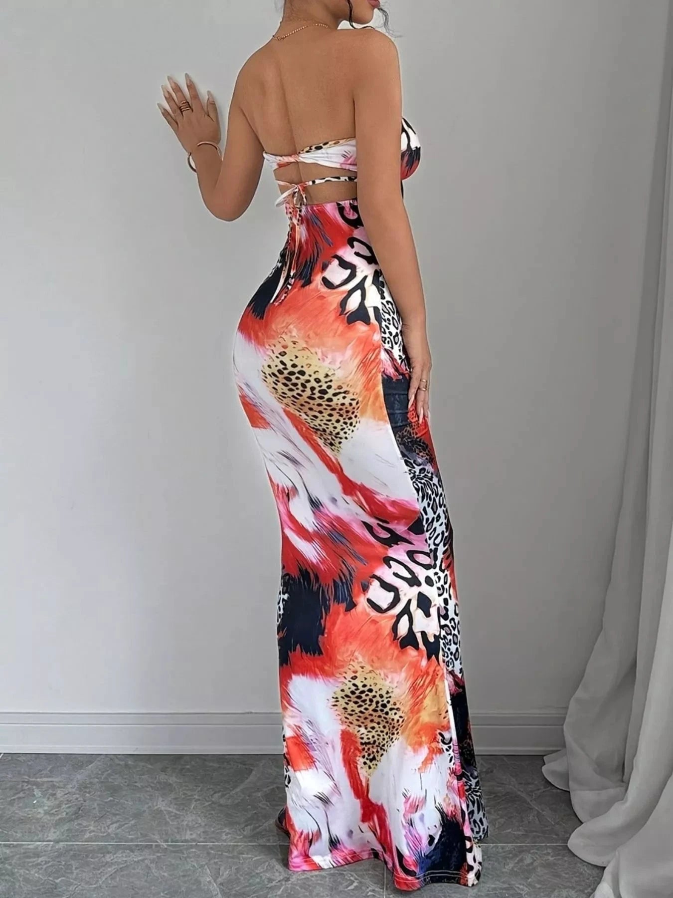 Abstract Print Bodycon Sweetheart Neck Tube Maxi Dress by Trendsi