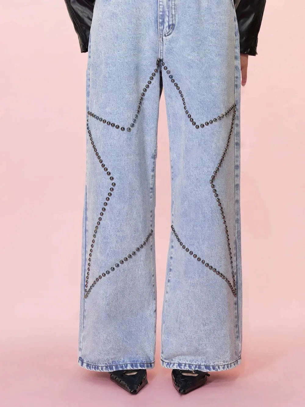 Studded Star Straight Jeans with Pockets by Trendsi