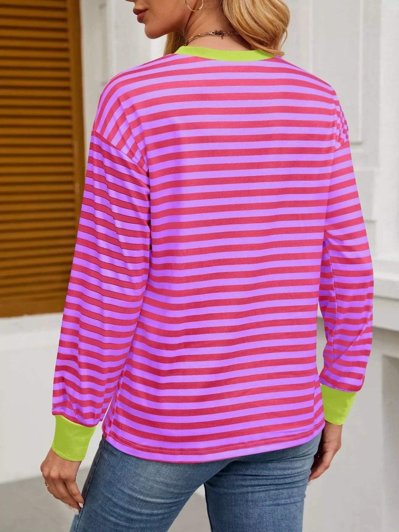 Striped Round Neck Long Sleeve T-Shirt by Trendsi