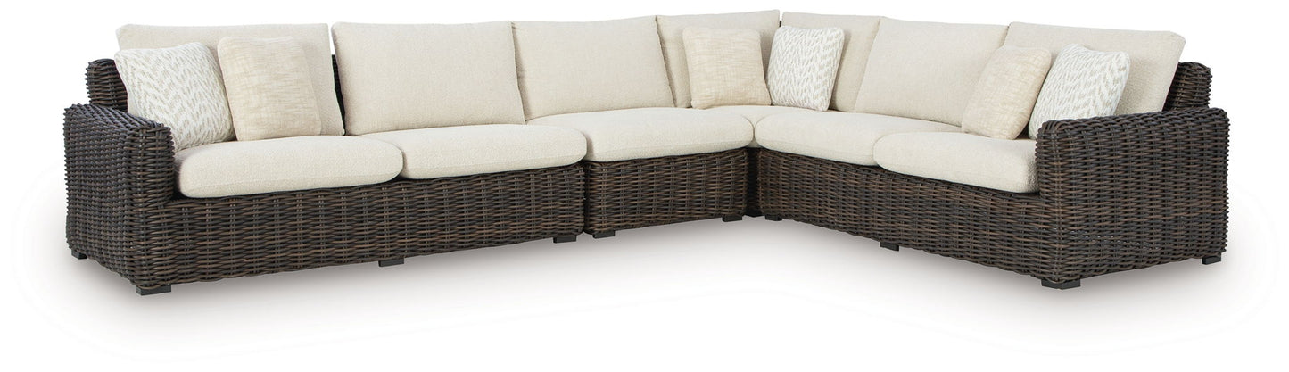Kimora 7-Piece Outdoor Sectional Set Beige Dark Brown Sofa Love Seat End Table Cocktail-2