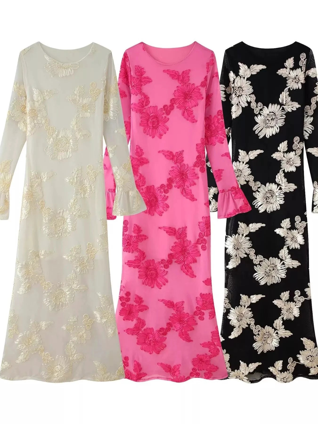 Floral Flounce Sleeve Round Neck Dress by Trendsi