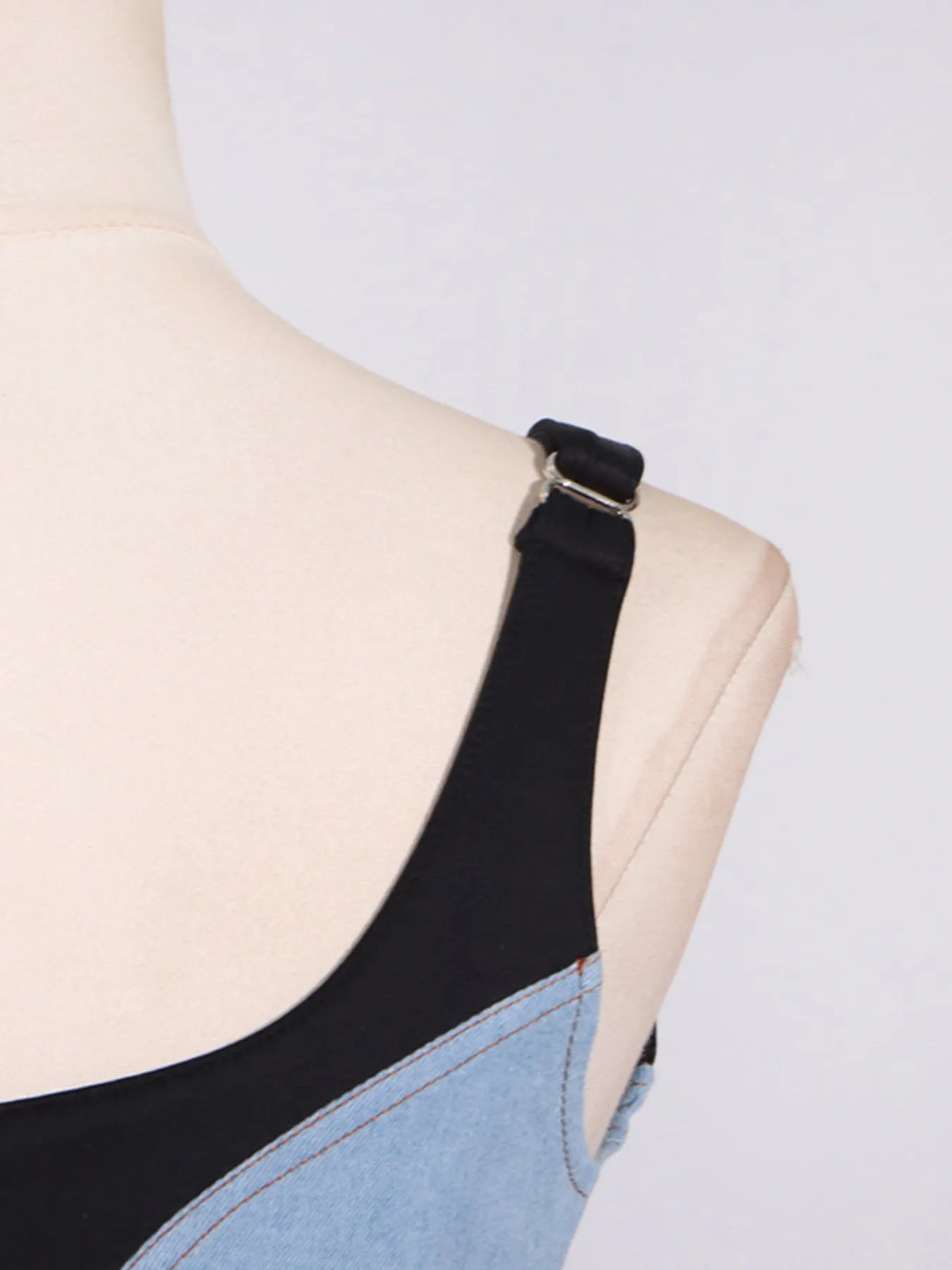 Contrast Adjustable Strap Denim Dress by Trendsi