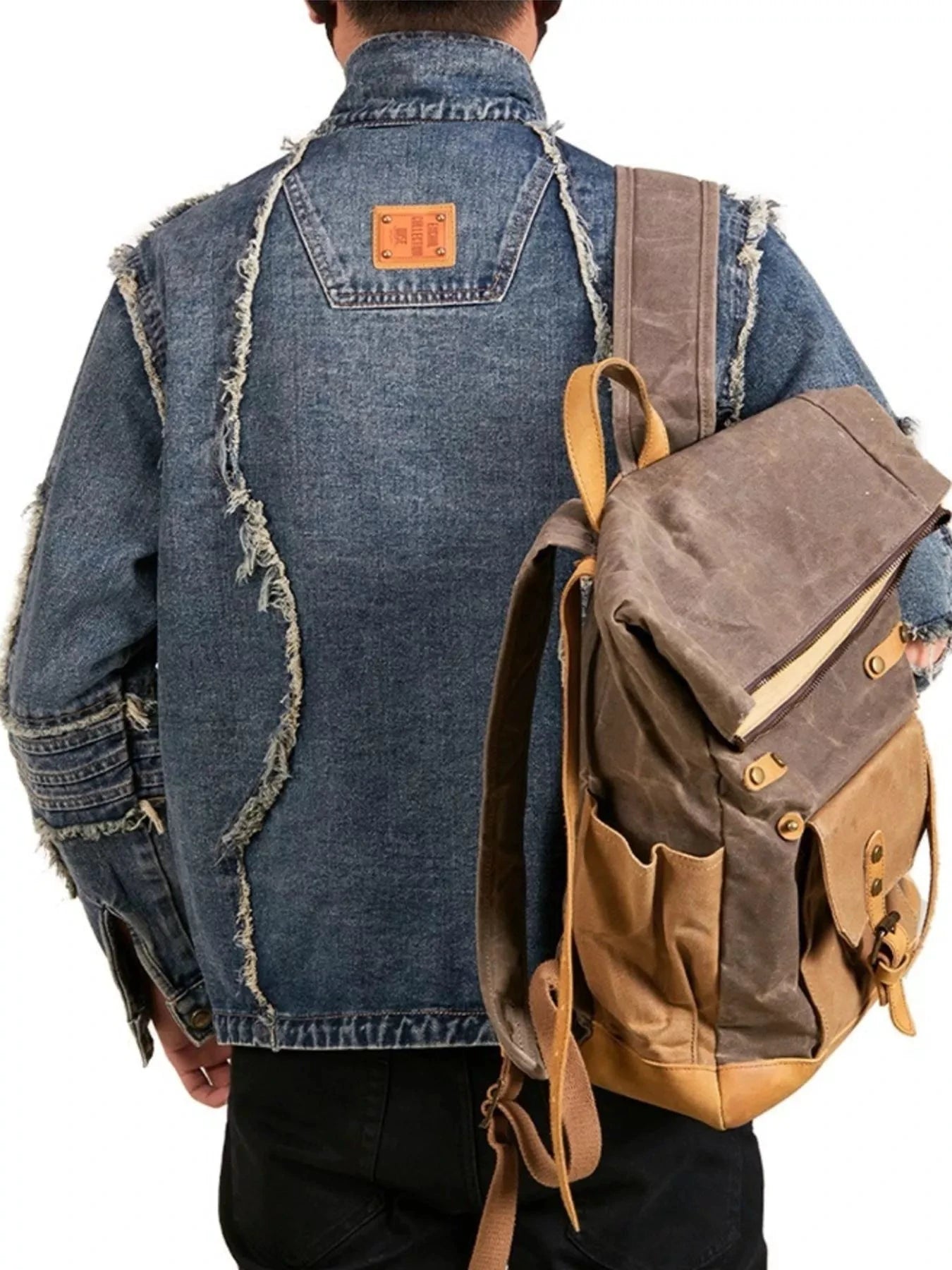 Men's Plus Size Studded Denim Jacket with Frayed Details by Trendsi