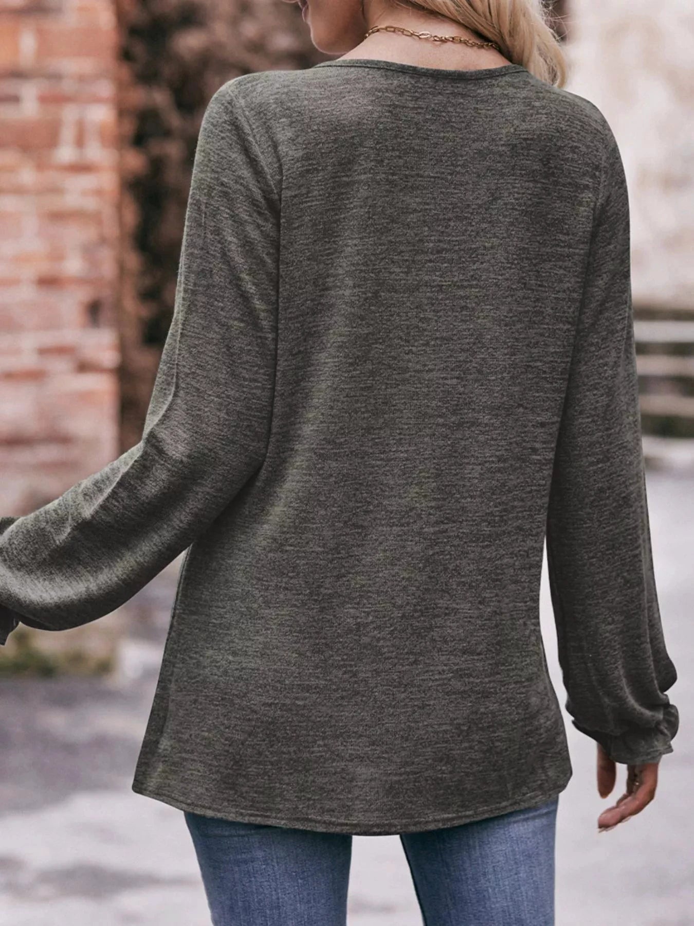 Ruffle Cuff Long Sleeve T-Shirt by Trendsi