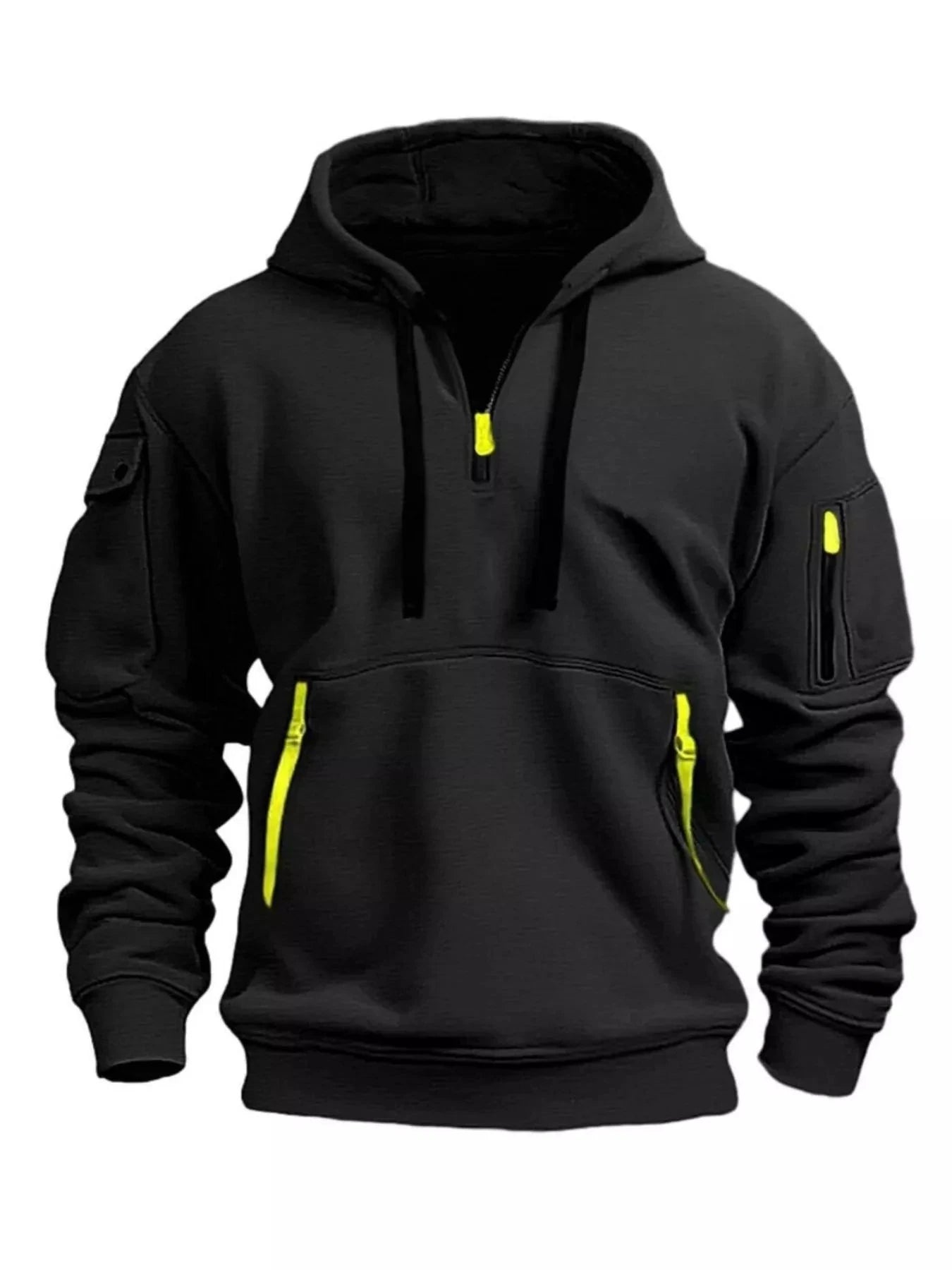 Men's Full Size Drawstring Half-Zip Pocket Hoodie Plus Size by Trendsi