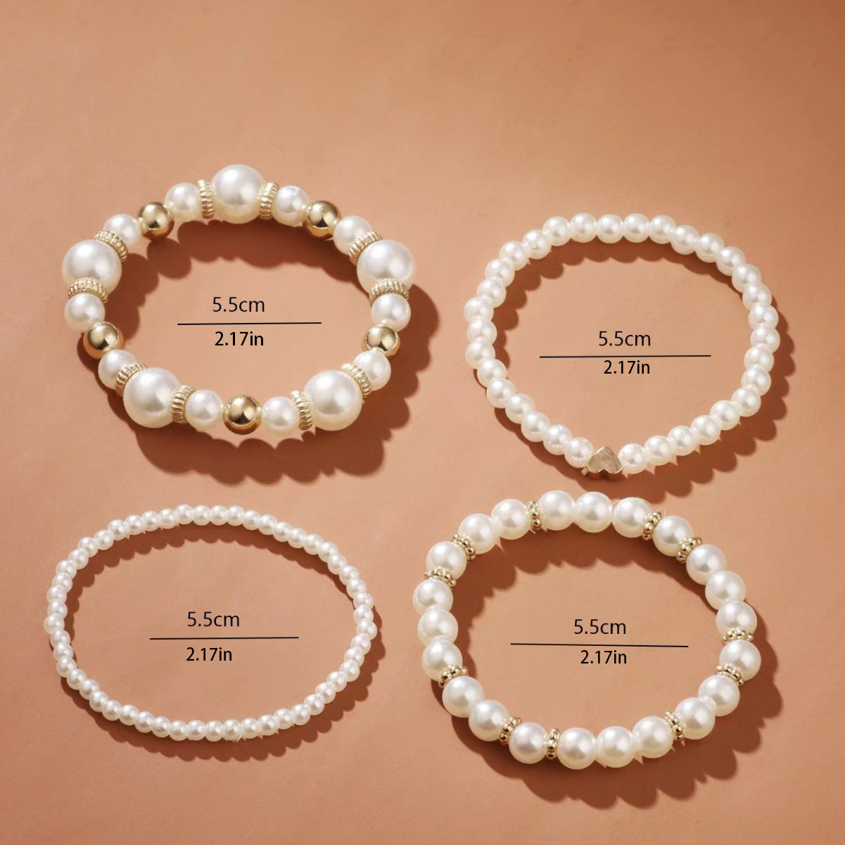 Ensemble de 4 pièces pour femme : bracelet et perles Love Pearl.