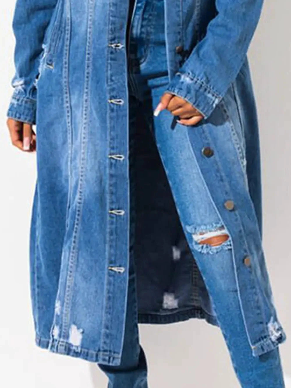 Long Sleeve Raw Hem Denim Jacket by Trendsi