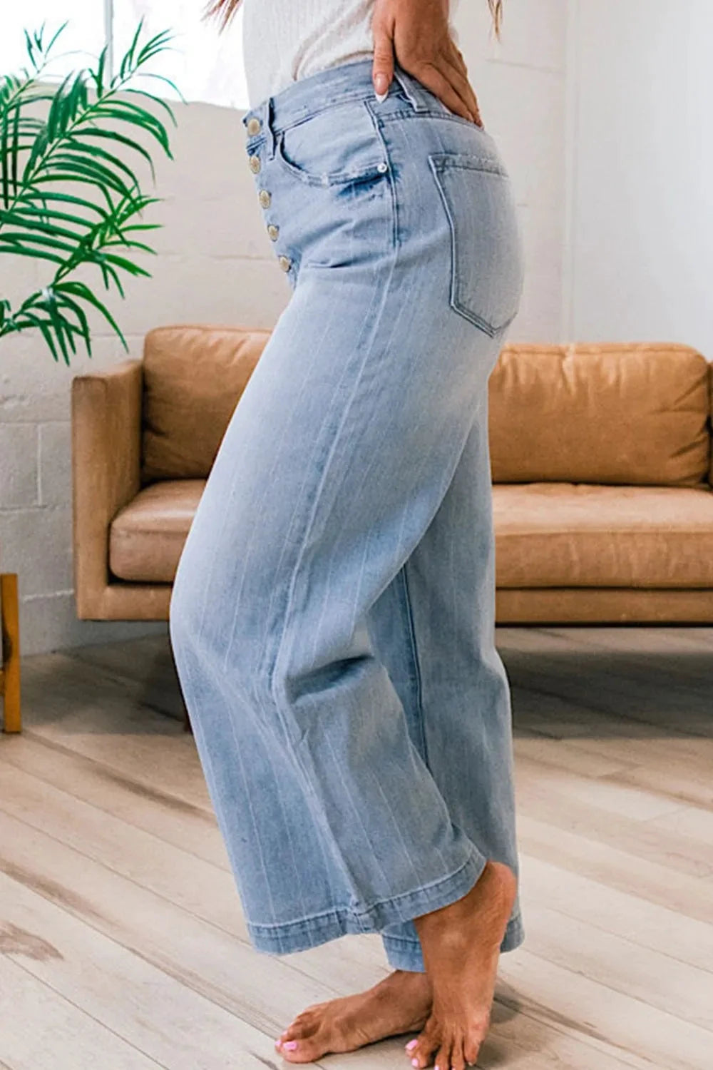 Wide Leg Button Fly Jeans by Trendsi
