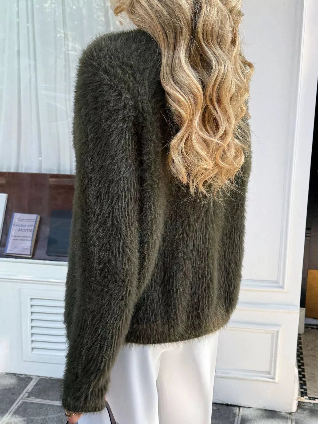 Fuzzy Knit Button-Up Cardigan by Trendsi