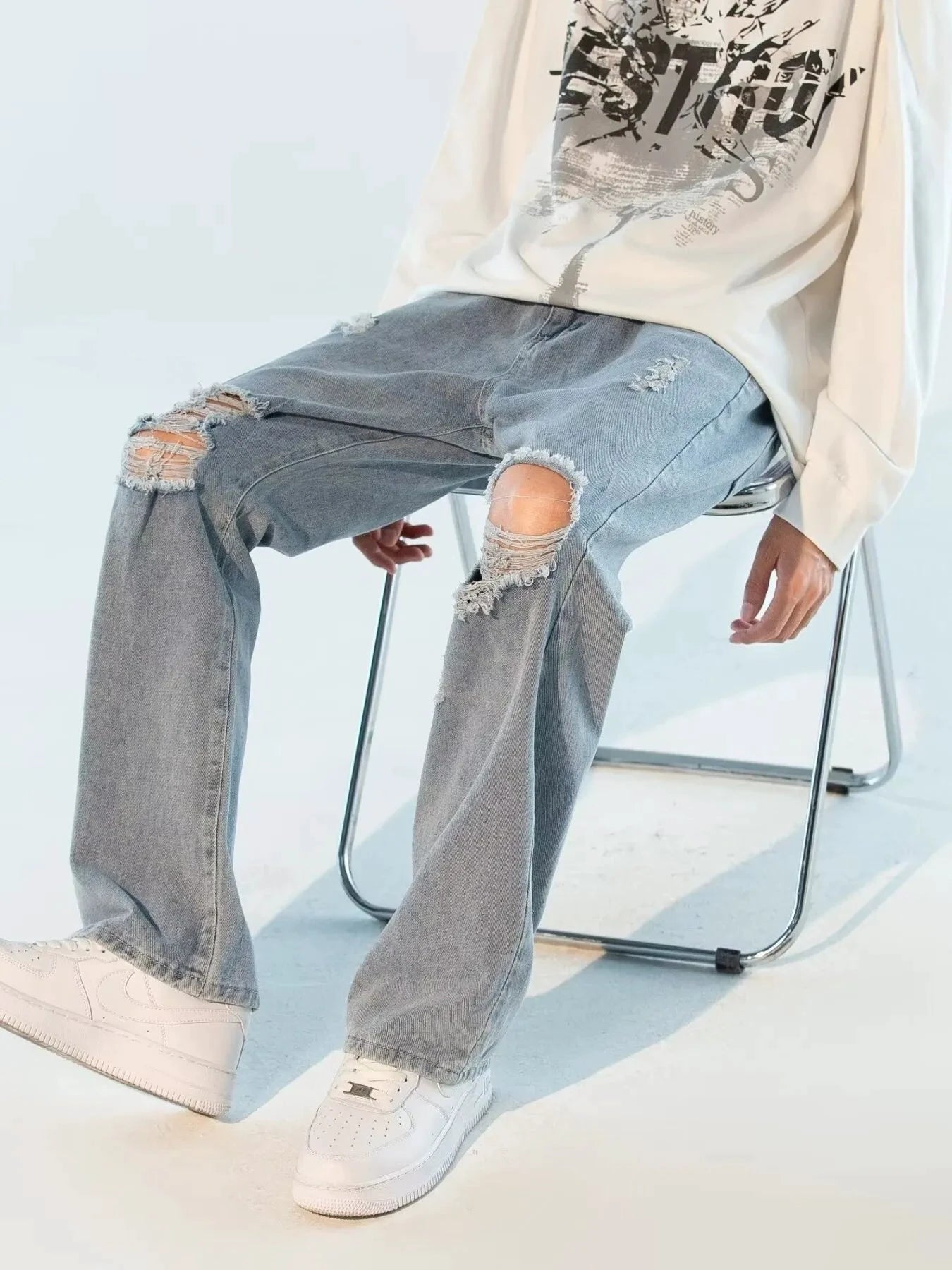 Men's Plus Size Ripped Wide Leg Jeans by Trendsi