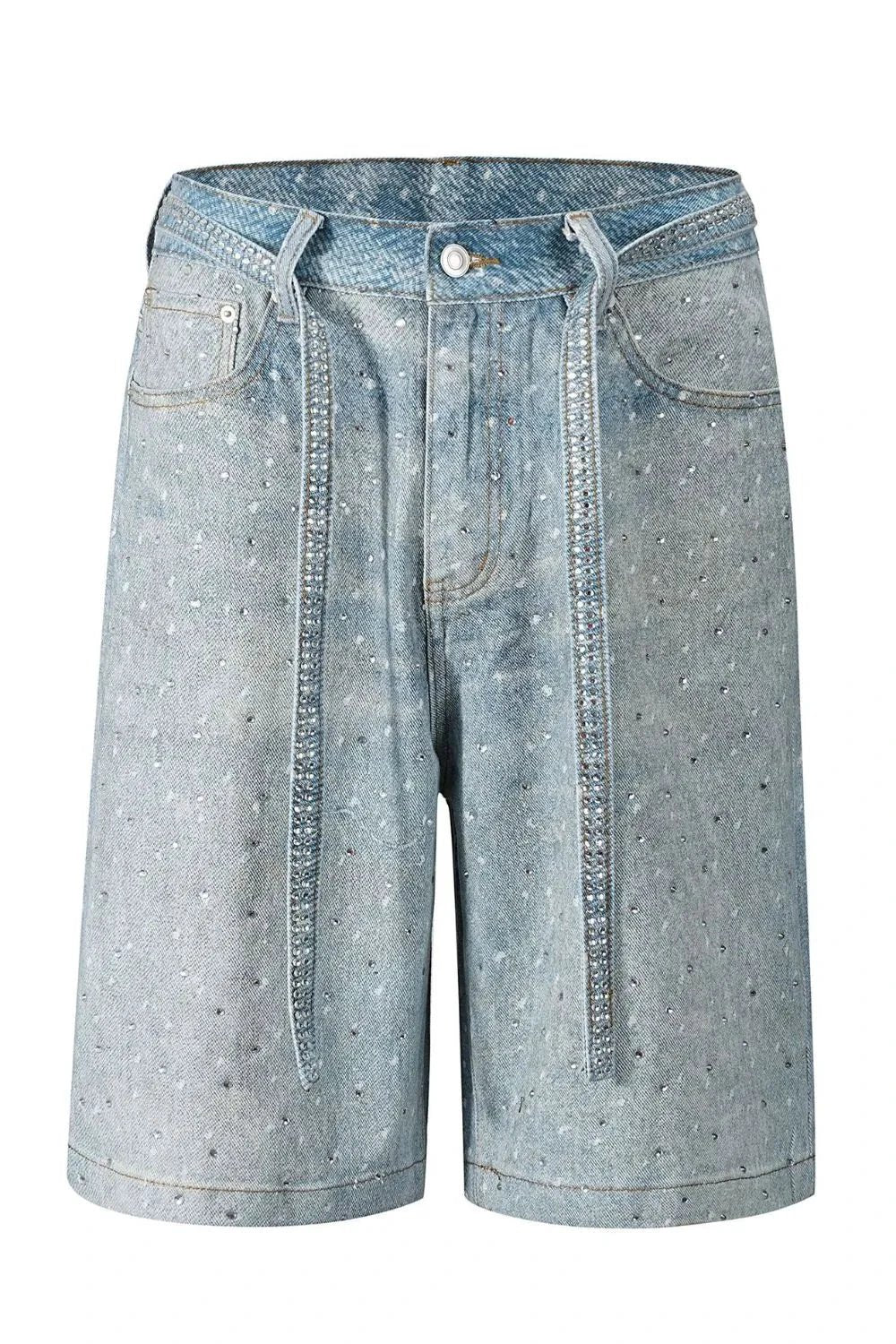 Men's Washed Rhinestone Denim Bermuda Shorts by eprolo