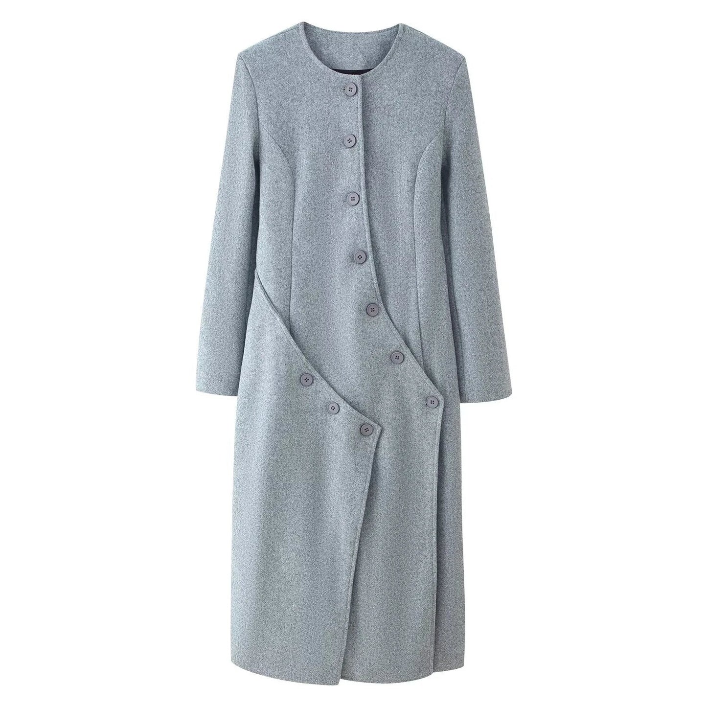 Multi breasted long spliced woolen coat by eprolo