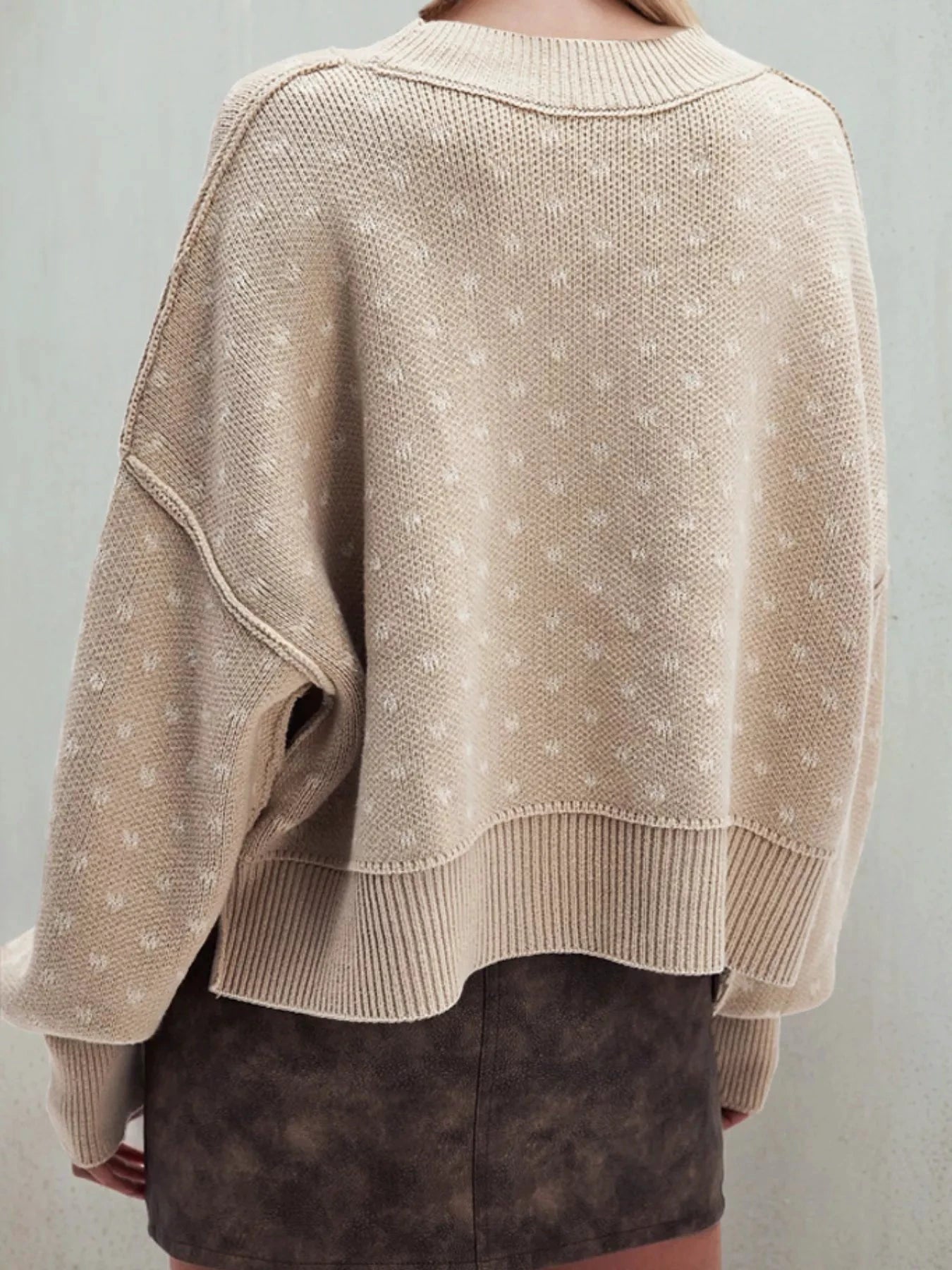 Heart-Patterned Round Neck Sweater by Trendsi