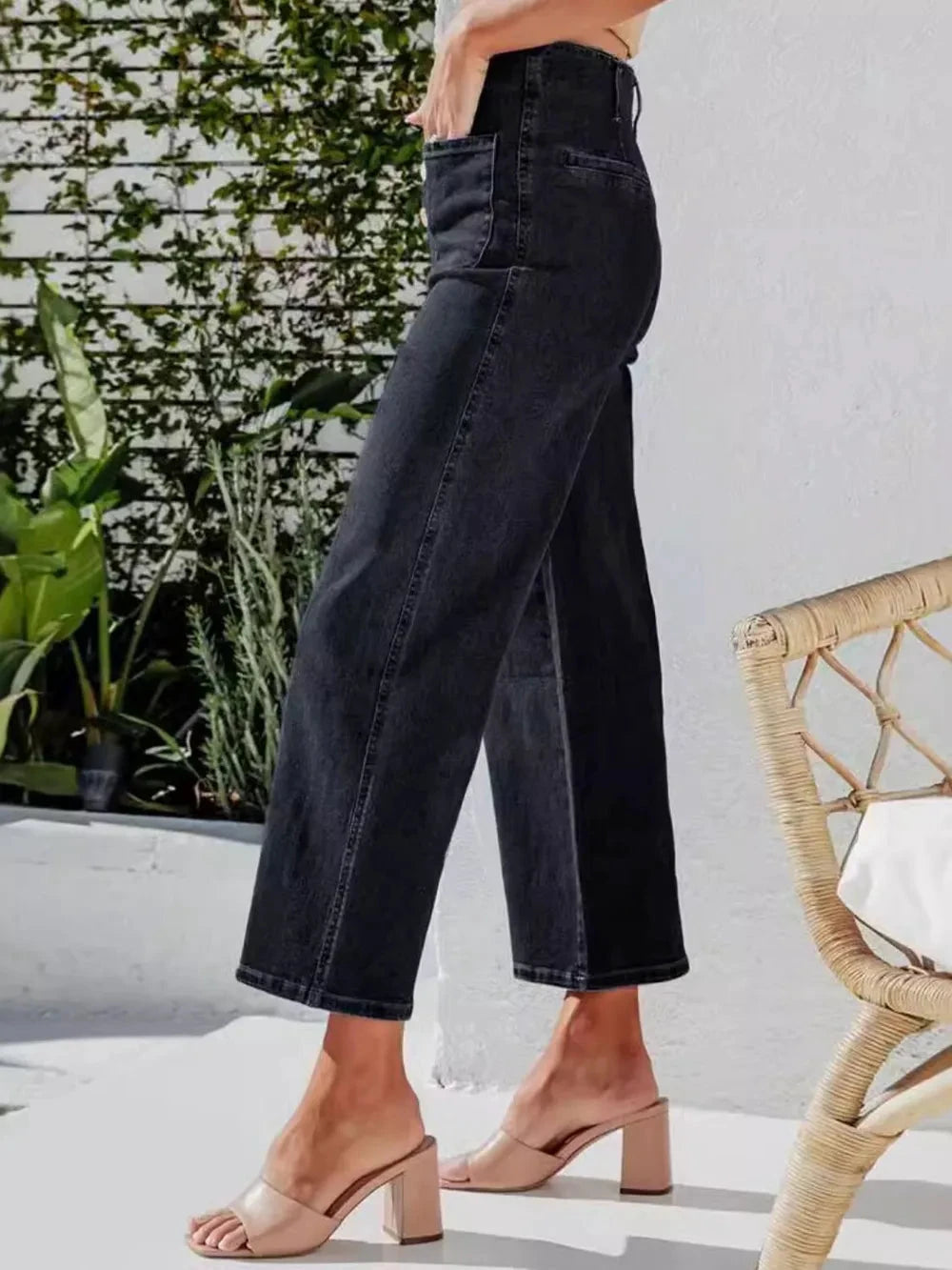 Button Fly Cropped Jeans with Pockets by Trendsi