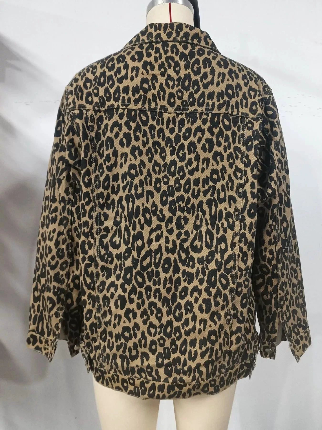 Leopard Button Up Long Sleeve Denim Jacket by Trendsi