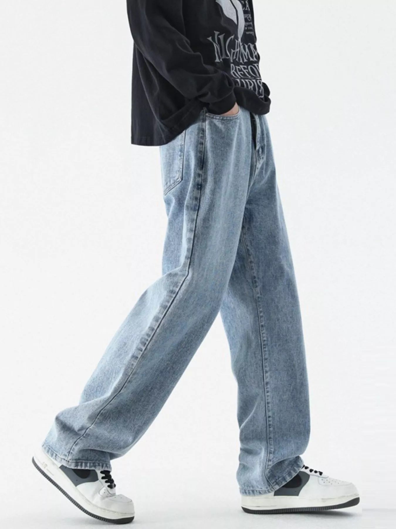 Men's Full Size Loose Fit Wash Jeans Plus Size by Trendsi