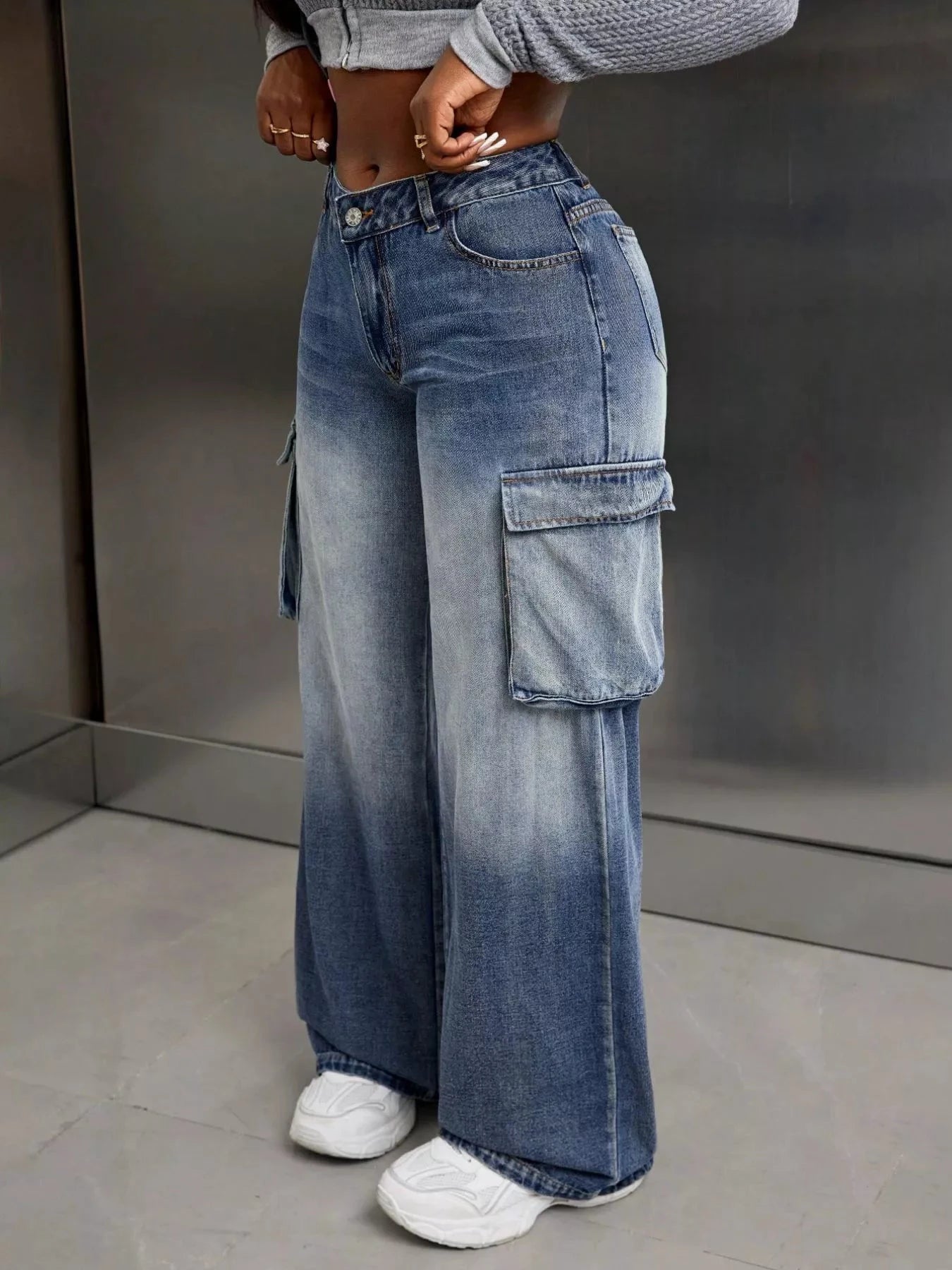 Vintage Wide Leg Cargo Jeans by Trendsi