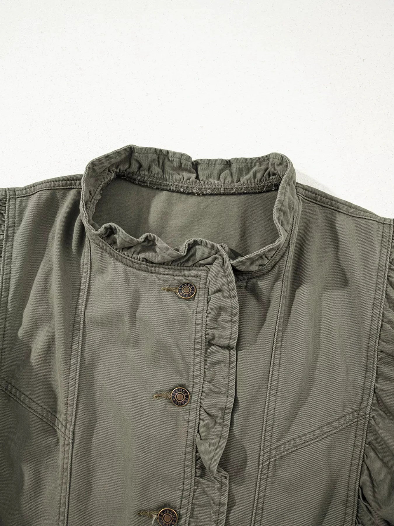 Ruffled Patchwork Denim Jacket Vest by Trendsi