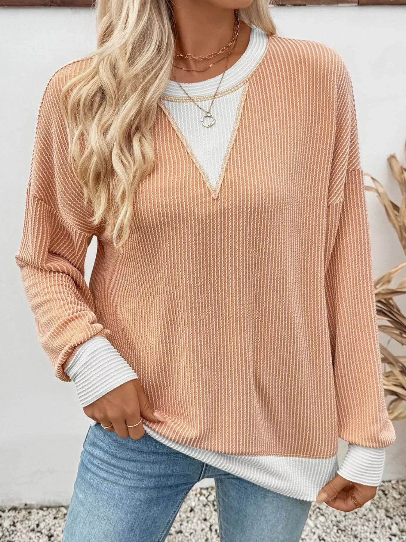 Contrast Dropped Shoulder Sweatshirt by Trendsi