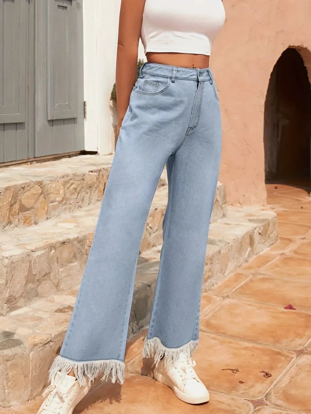 Versatile straight leg casual slightly flared denim pants long pants by eprolo