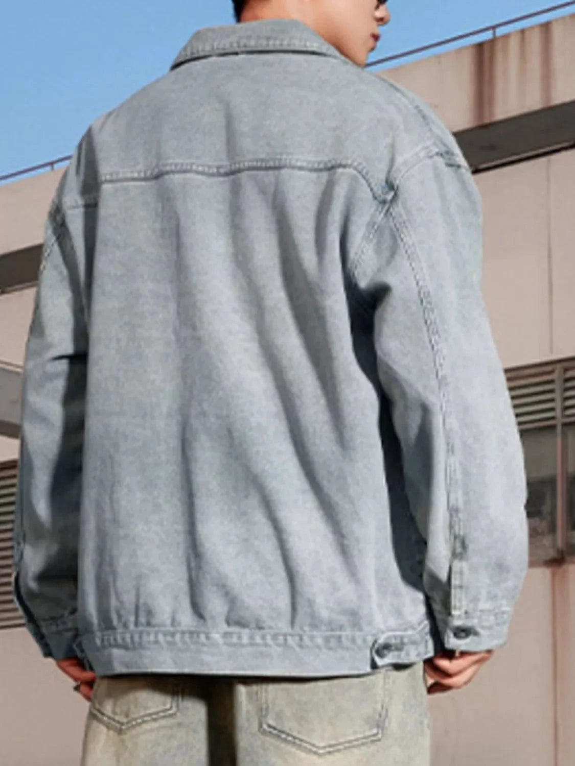 Men's Wash Relaxed Fit Denim Jacket by Trendsi