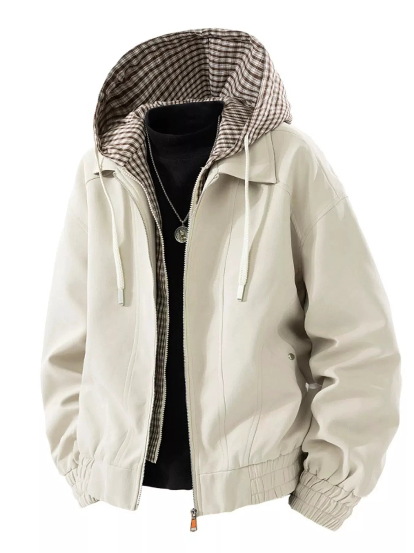 Men's Plus Size Casual Plaid Hooded Windbreaker Jacket by Trendsi