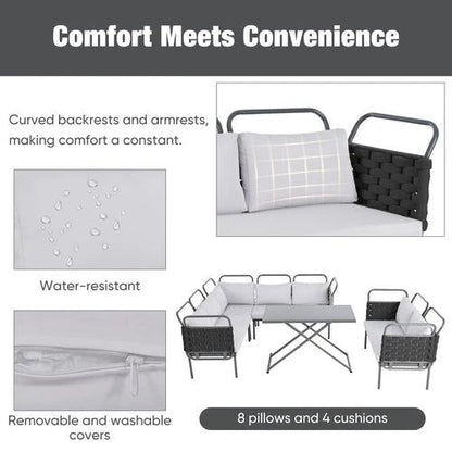 LuneluX_Home – 7-Seater Outdoor Sectional Sofa Set with Glass Table by Jeansdenim.store