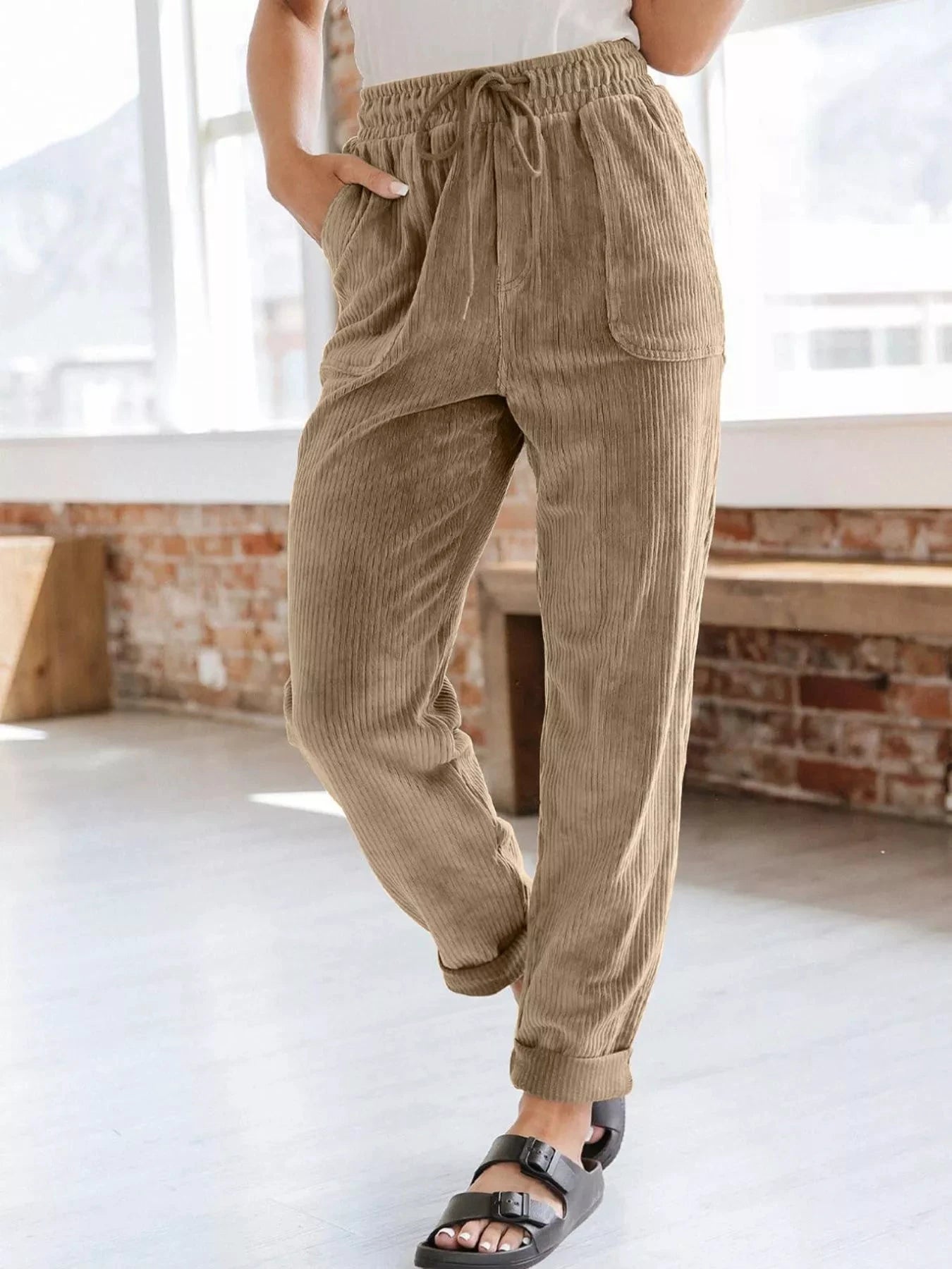 Relaxed Fit Corduroy Pants by Trendsi