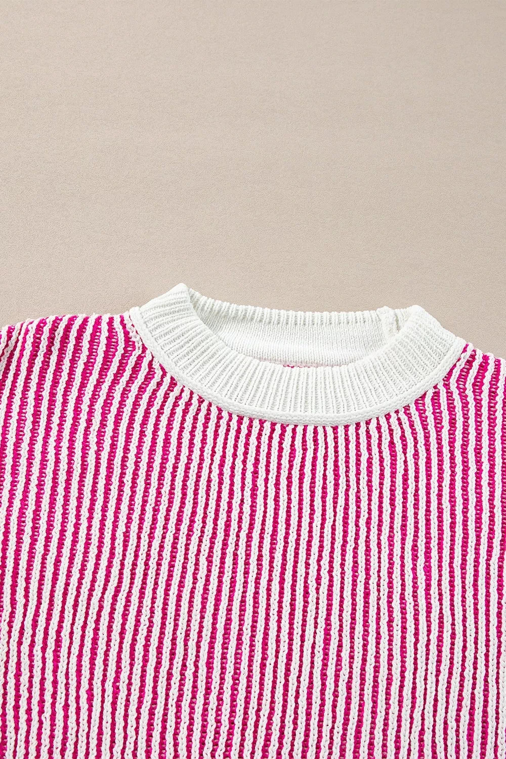 Striped Textured Knit Contrast Edge Loose Sweater by Trendsi