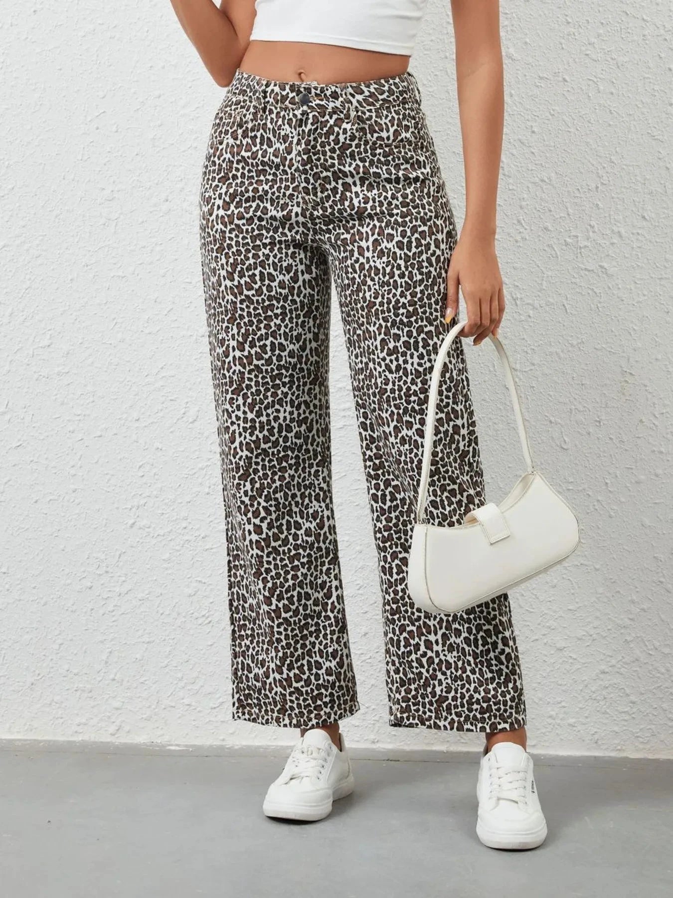 Leopard Print Wide Leg Jeans by Trendsi