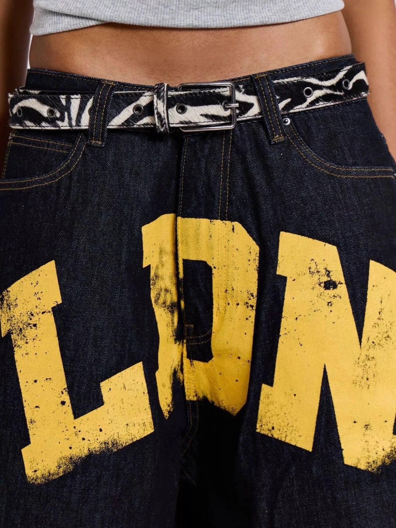 Letter Wide Leg Jeans by Trendsi