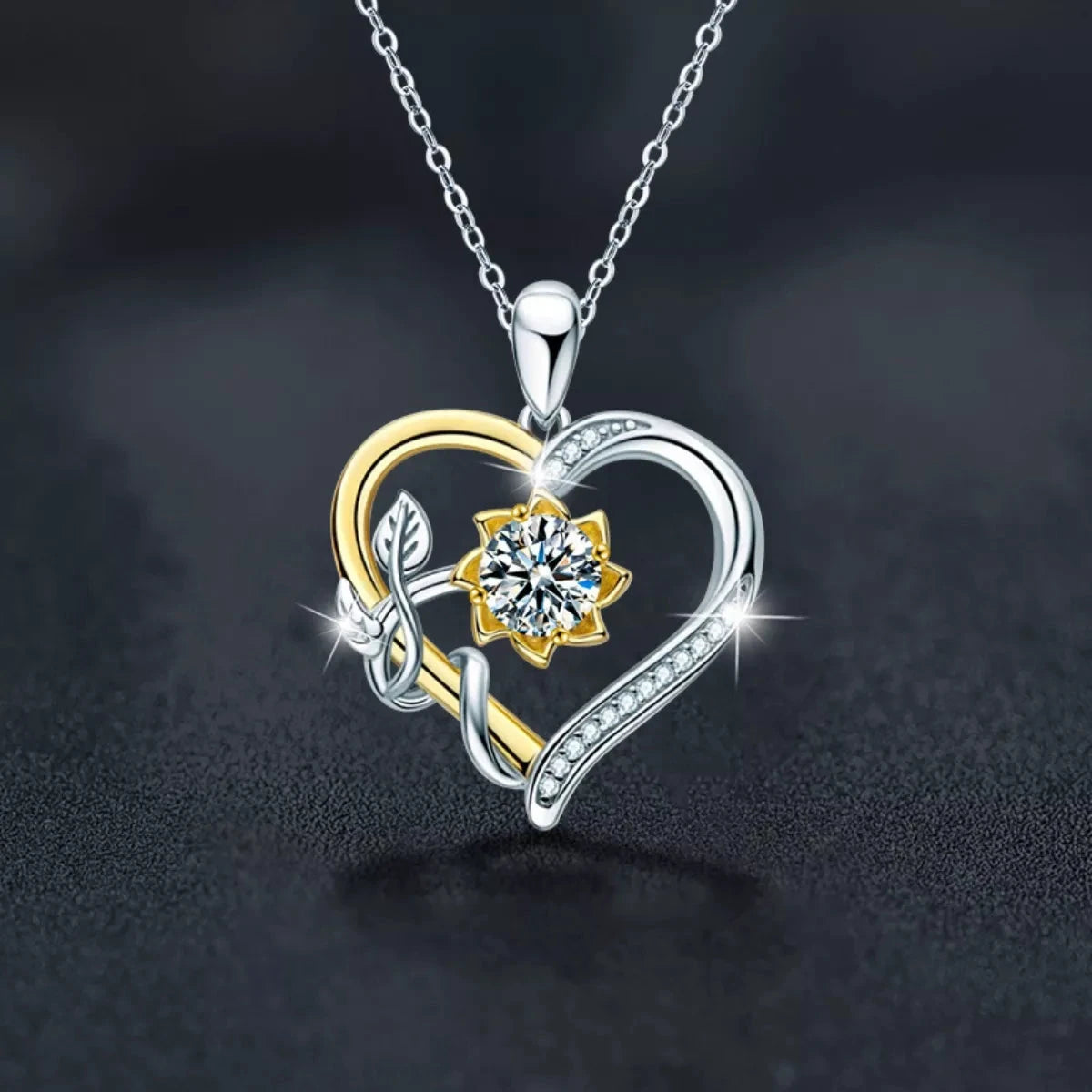 1 Carat Two Tone Heart-Shaped Pendant Necklace by Trendsi