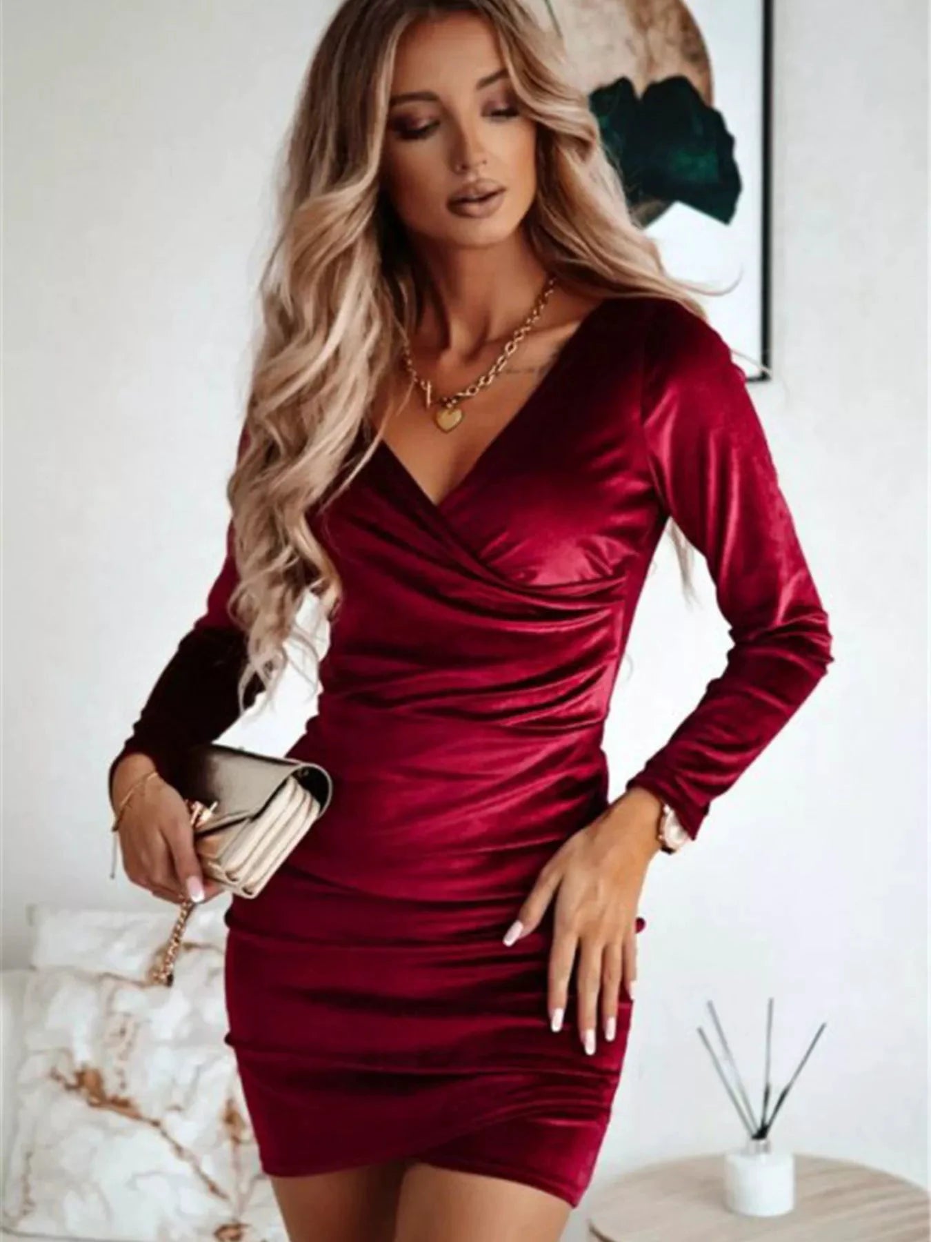 Velvet Ruched Bodycon Mini Dress by Trendsi