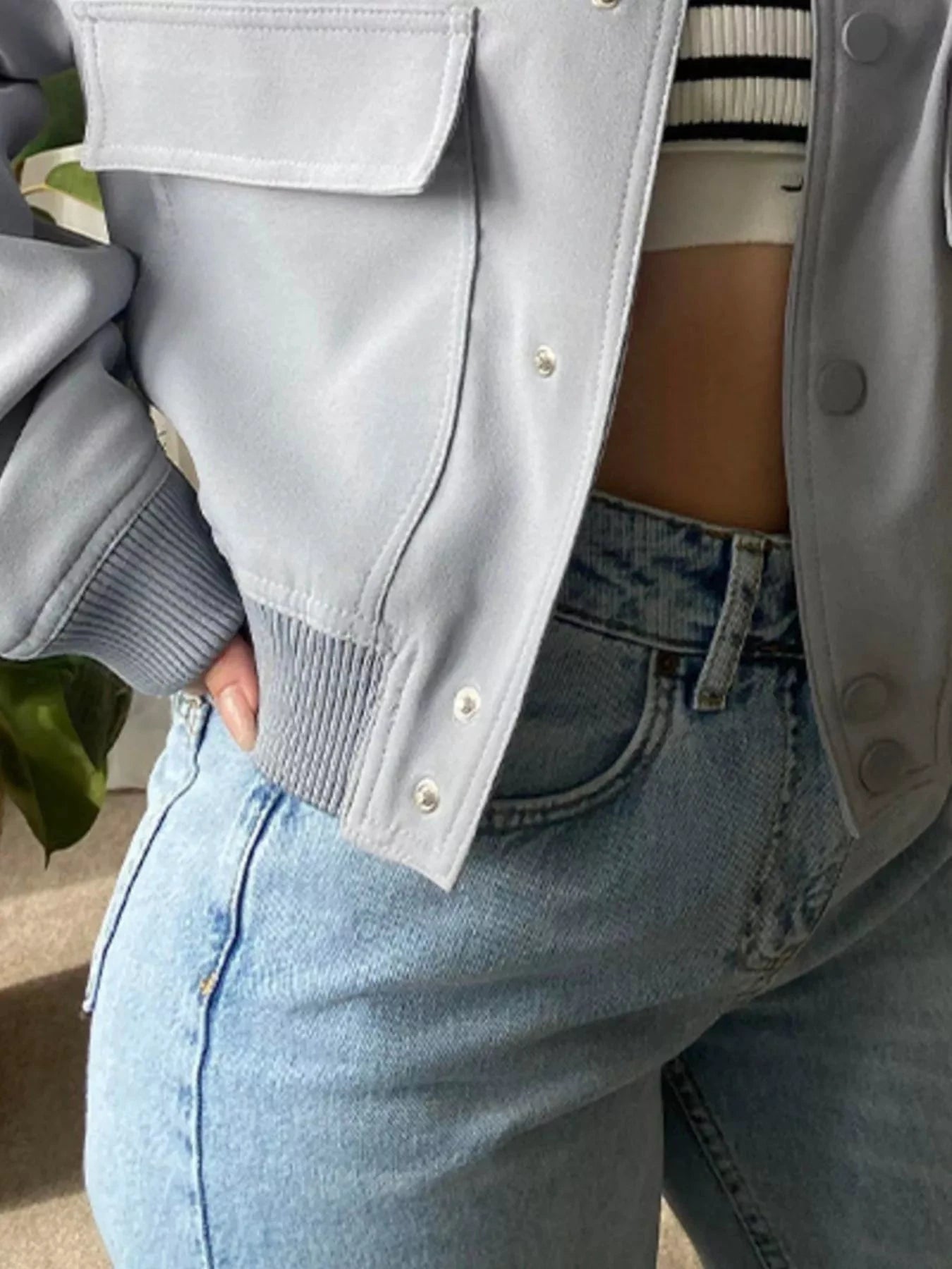 Full Size Snap Down Long Sleeve Jacket Plus Size by Trendsi