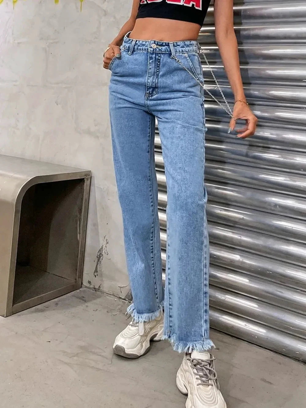 Raw Hem Jeans with Pockets by Trendsi