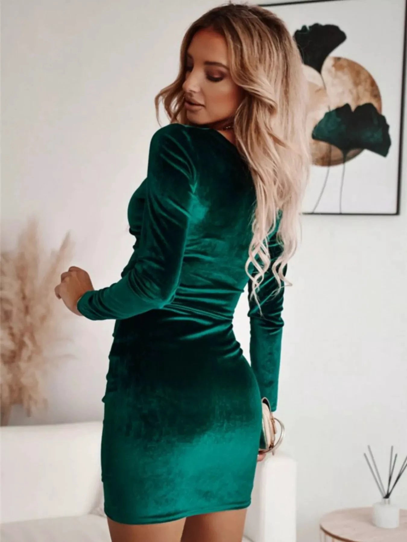 Velvet Ruched Bodycon Mini Dress by Trendsi