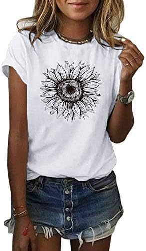Women's T-Shirt Short Sleeve Sunflower Pattern Loose Summer Top