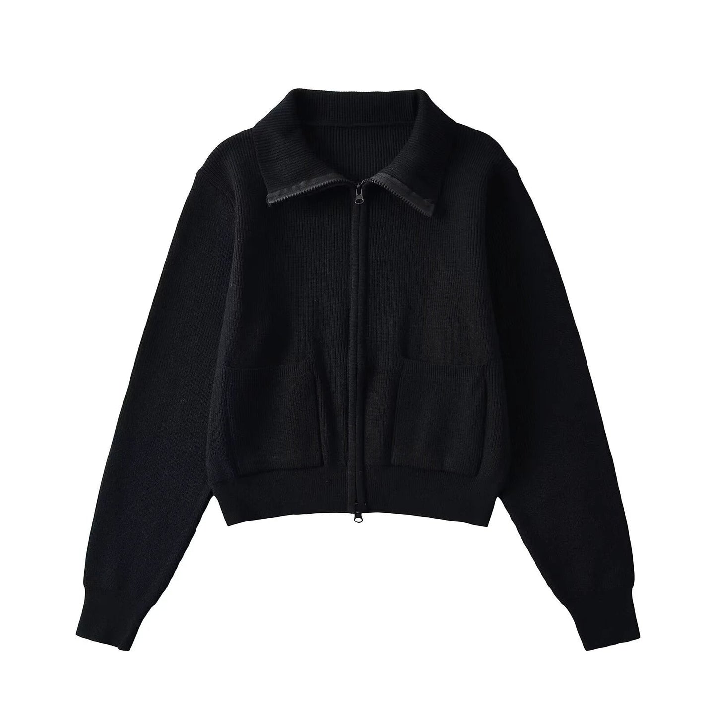 Zipper lapel long sleeved pocket top by eprolo