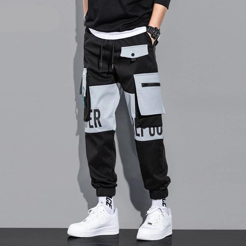 Bunch Foot Casual Pants Trendy Fall New Colorwork Work Pants Men Hip-Hop Loose Pants by eprolo