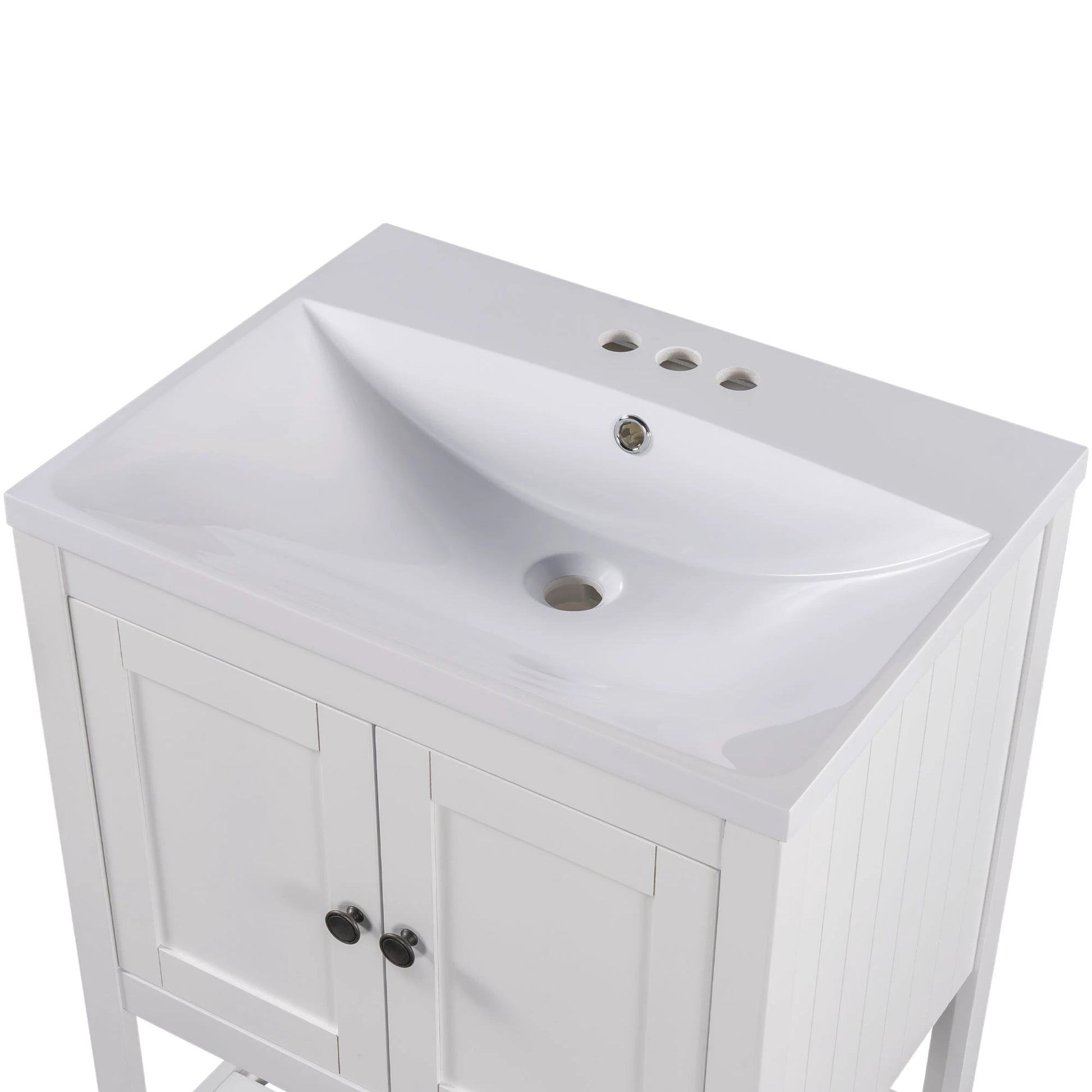 24" White Modern Sleek Bathroom Vanity Elegant Ceramic Sink with Solid Wood Frame Open Style Shelf by eprolo