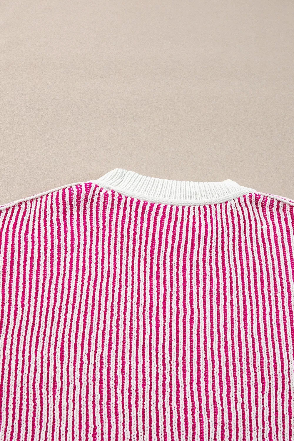 Striped Textured Knit Contrast Edge Loose Sweater by Trendsi
