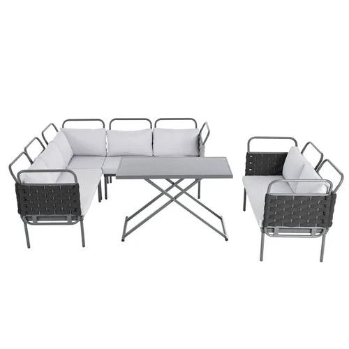 LuneluX_Home – 7-Seater Outdoor Sectional Sofa Set with Glass Table by Jeansdenim.store