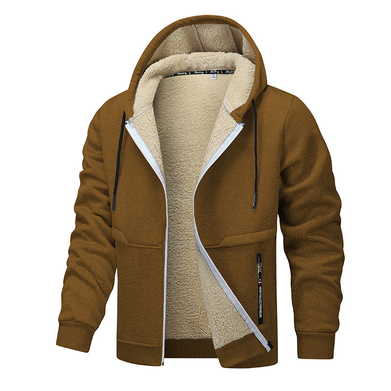 Sudadera informal con capucha para hombre, sudadera de forro polar grueso de invierno con forro de sherpa, chaqueta con cremallera y capucha, abrigos de calle gruesos