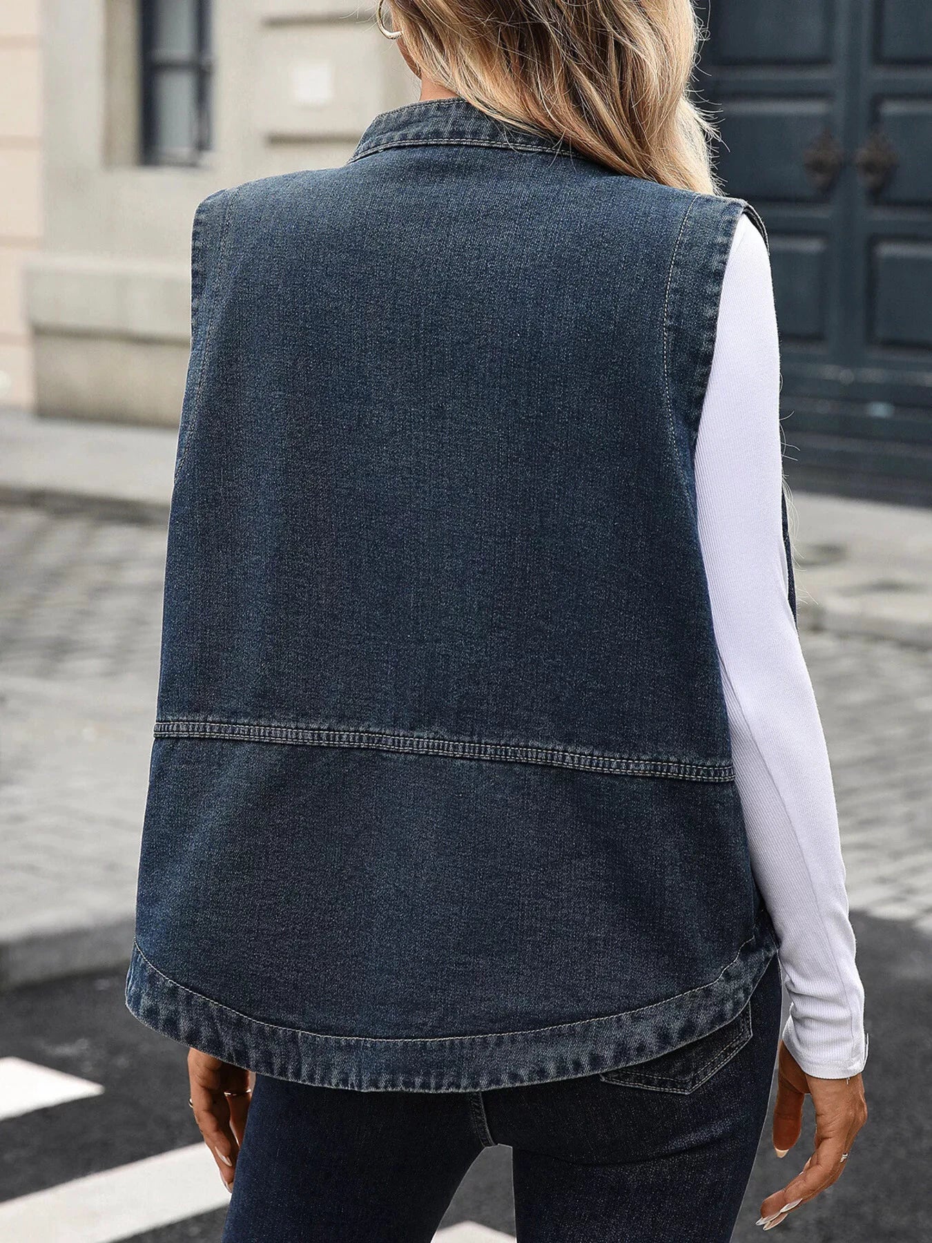 Snap Down Sleeveless Denim Jacket by Trendsi